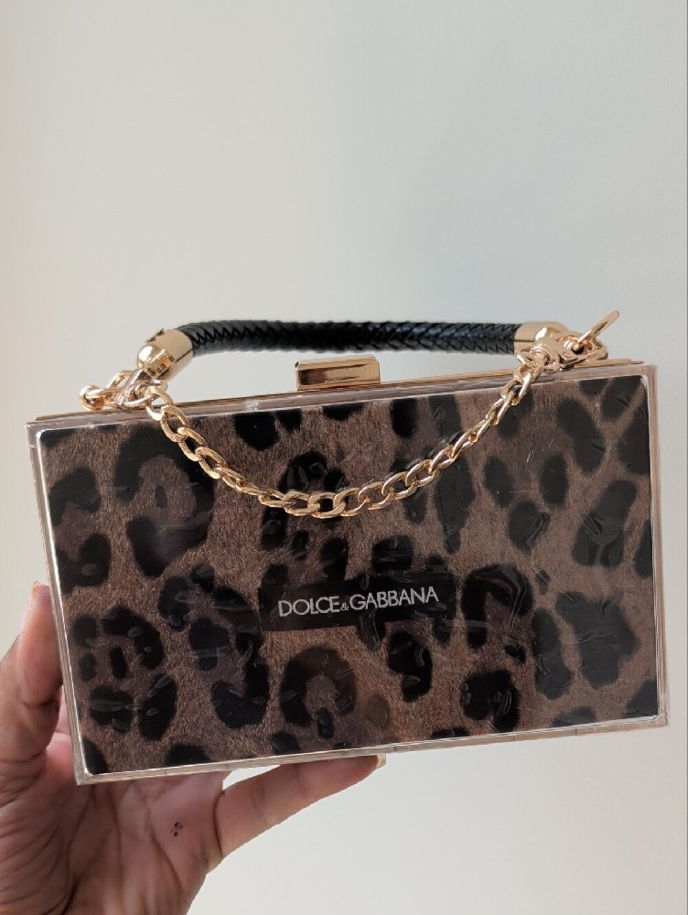 Upcycycled Acrylic Novelty  Leopard-Print Box Clutch